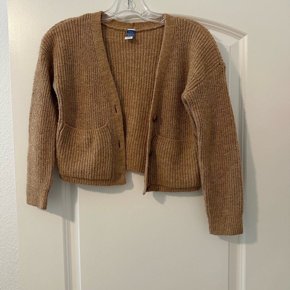 Old Navy Tan Cardigan Sweater Ribbed Knit